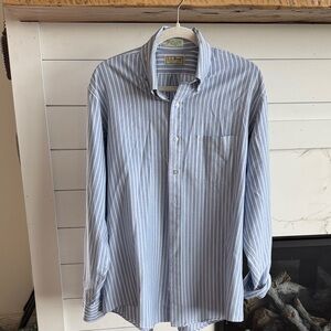 L.L. Bean Men's Light Blue and White Striped Shirt